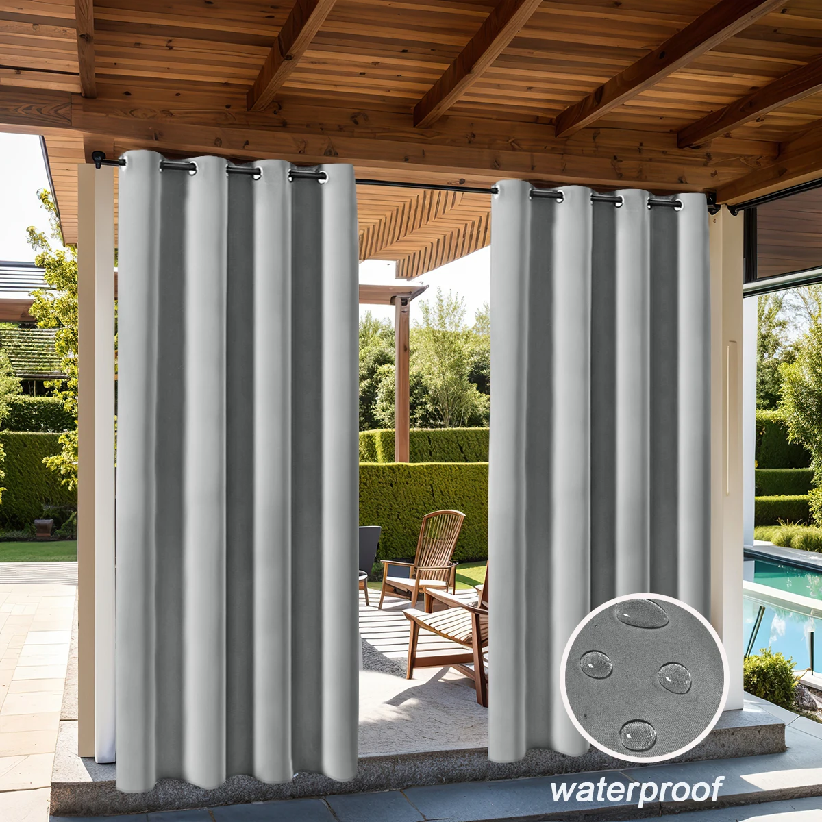 1 unidad de cortinas opacas 100% sólidas, cortinas impermeables para exteriores para jardín, Patio, porche, dormitorio, sala de estar, pérgola, Cabana