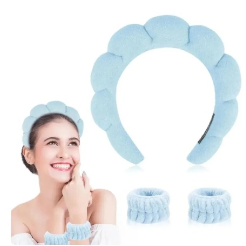 

Sponge Spa Hairdband With Wristbands For Washing Face Removal Wide Padded Headband Skin Care Makeup Removal Shower For Women