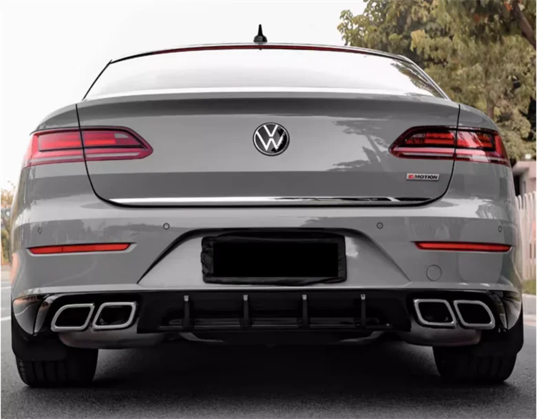 ABS Black Rear Bumper Diffuser& Exhaust Tips For Volkswagen VW Arteon CC 2019 2020 2021 2022 2023 Trunk Door Lip Spoiler