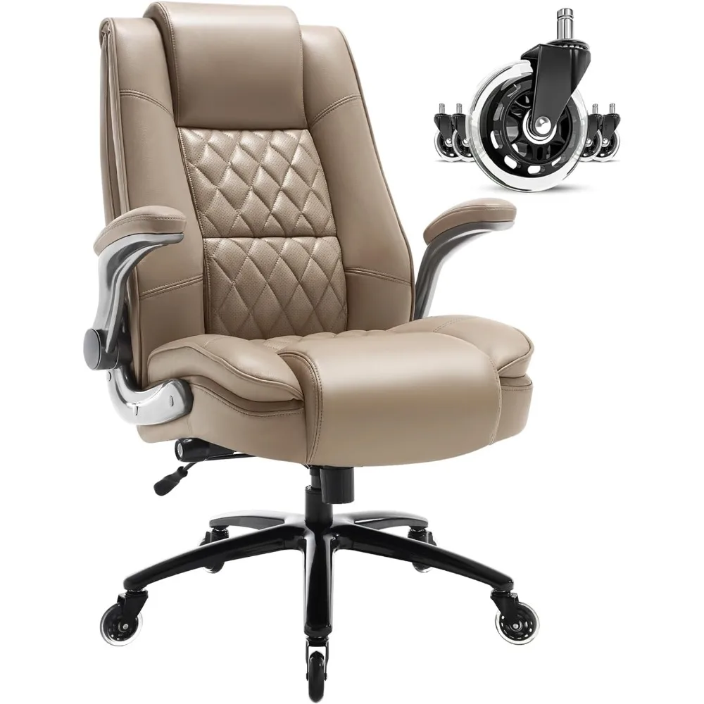 

high back office chair-flip-up arms executive computer desk chair, built-in lumbar support thick padded adjustable rock tension