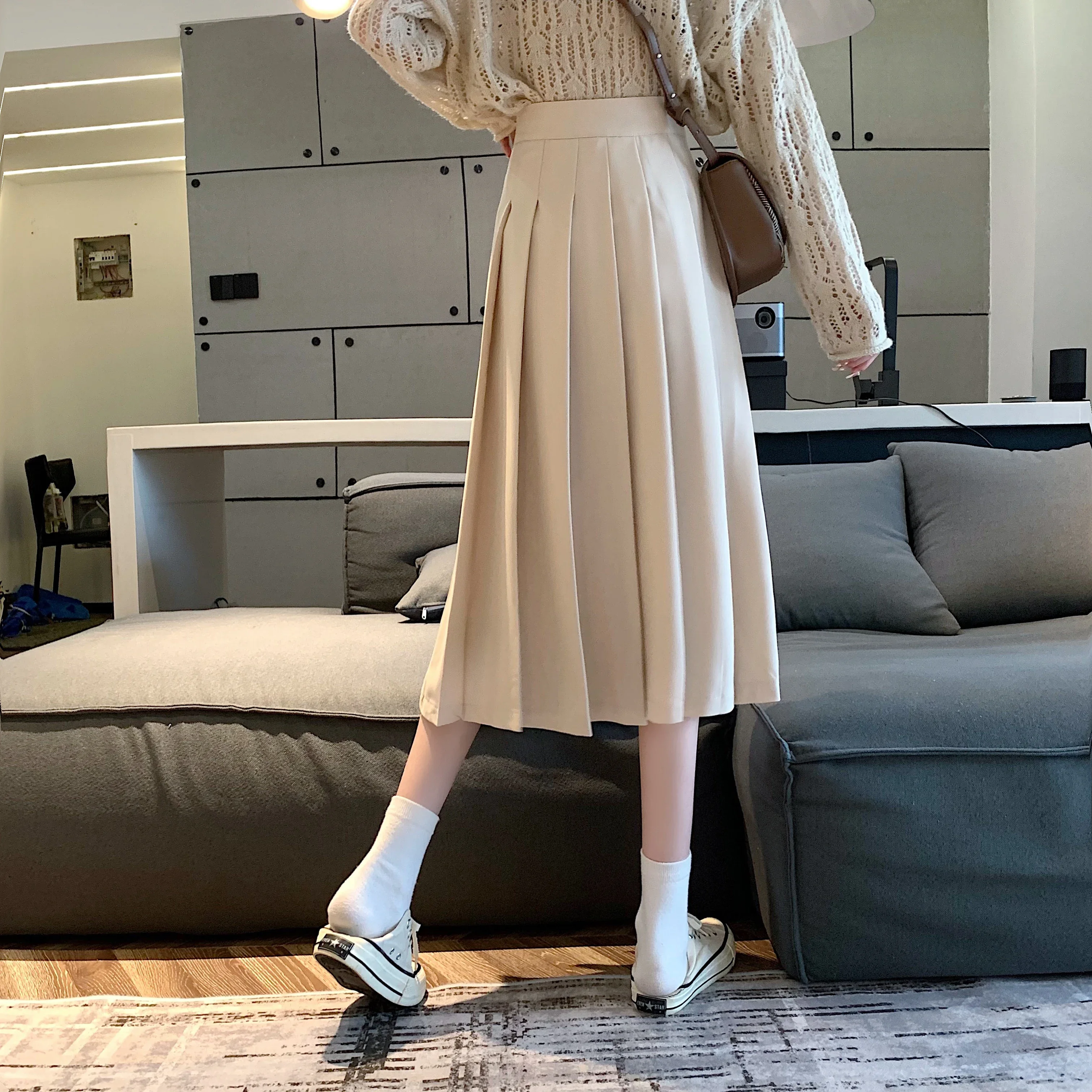 Skirts Women Tender Mid-calf Ulzzang Pleated Leisure Pure Empire Elegant Vintage All-match Friends Winter Mujer Popular Hot Sale