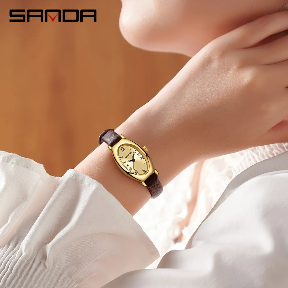 Sanda-Reloj de pulsera analógico para mujer, cronógrafo con diseño elegante, número romano, esfera cuadrada, movimiento de cuarzo, resistente al agua, de negocios, novedad de 2023, 1123