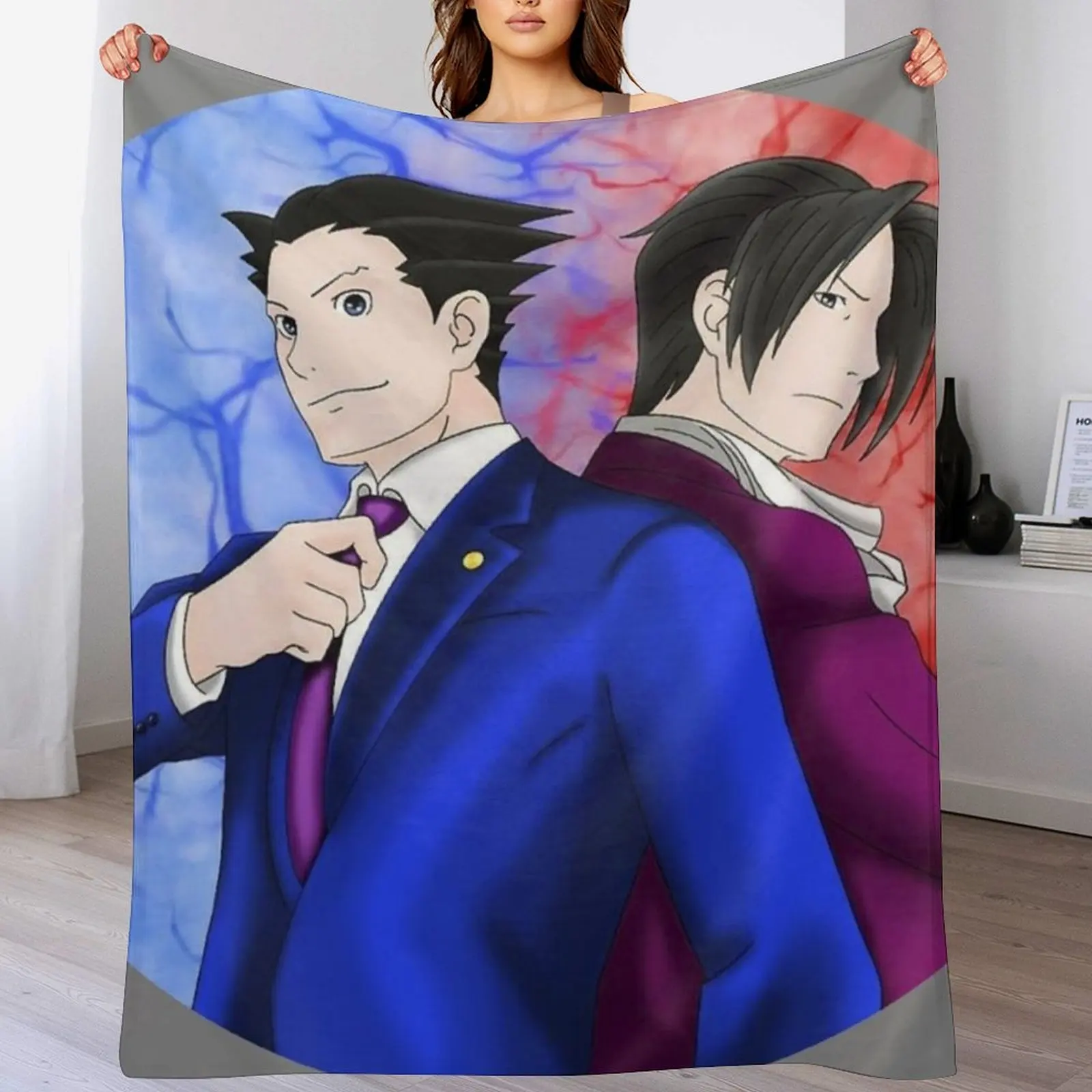 Phoenix Wright and Miles Edgeworth Throw Blanket Warm Giant Sofa Plush manga Blankets