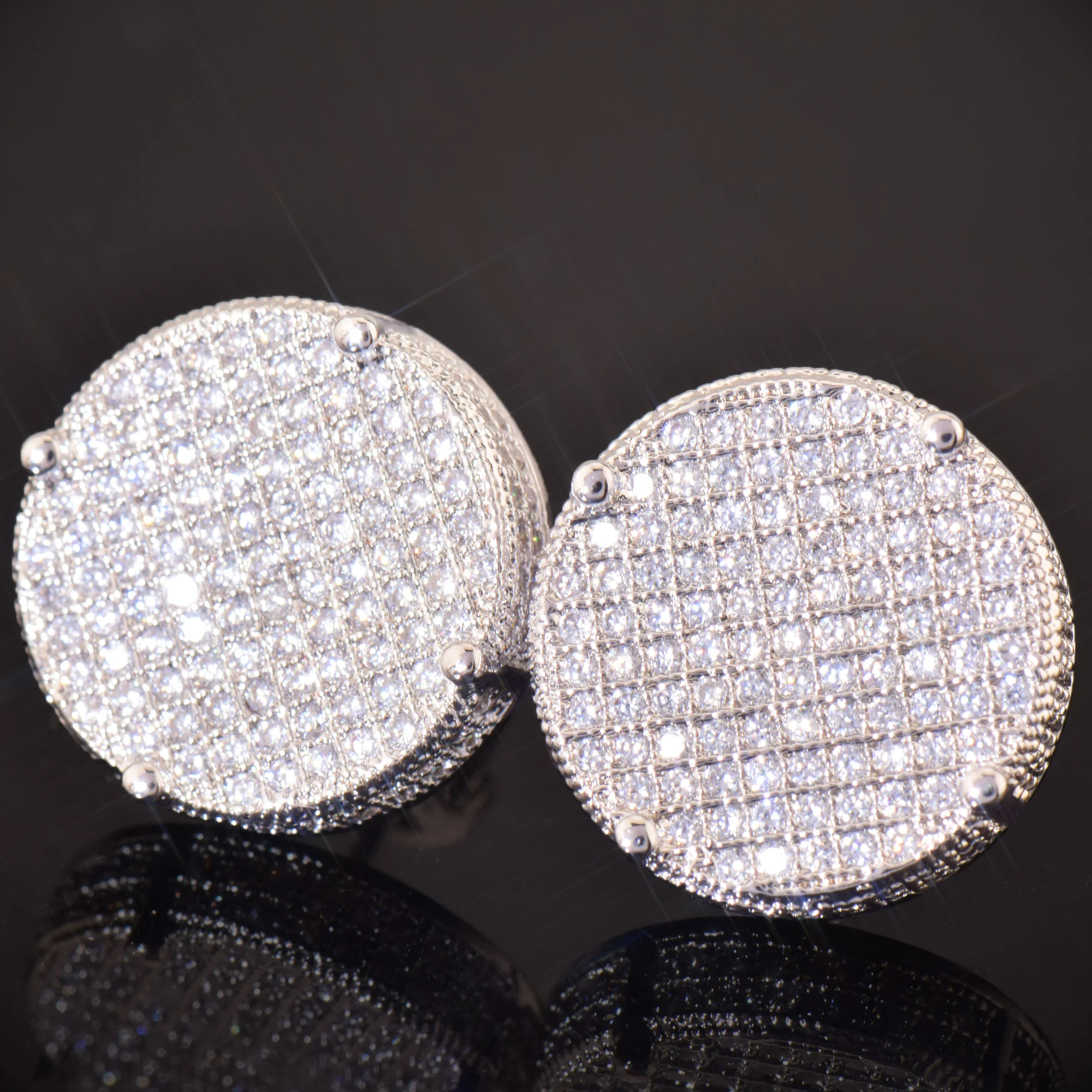 CUC 14MM Big Round Stud Earring Screw Back Iced Out Cubic Zirconia Men Women Earrings Gold Color Hip Hop Jewelry Fashion Gift