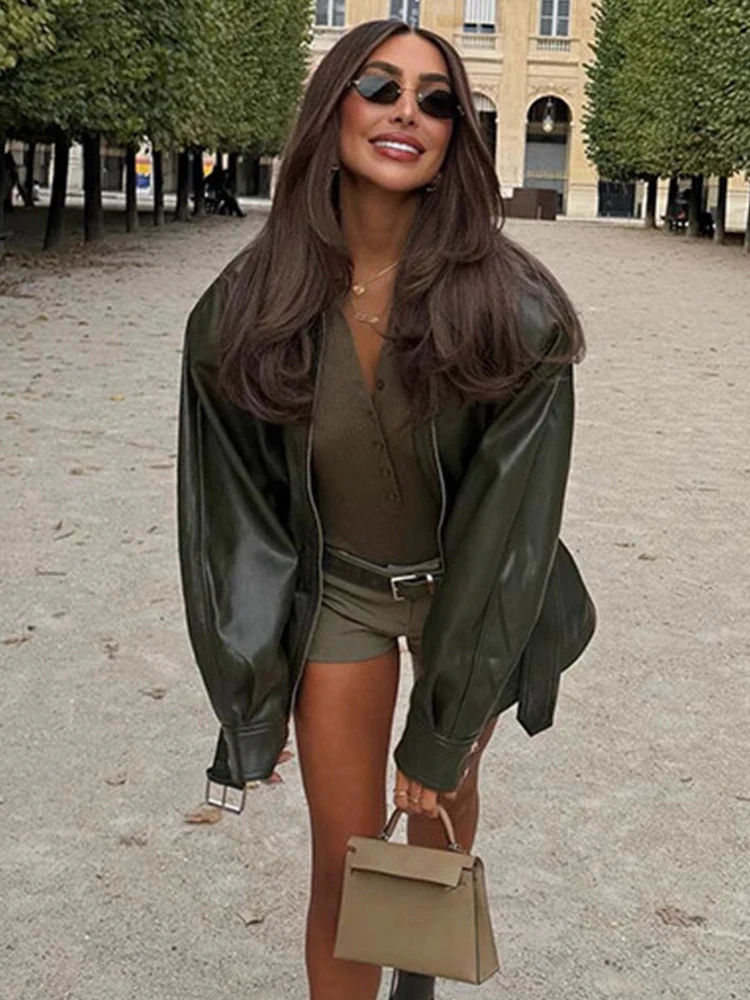 Trendix-Chaqueta de piel sintética para mujer, ropa de abrigo informal de manga larga con solapa, moda urbana, cárdigan de PU Vintage para fiesta, invierno