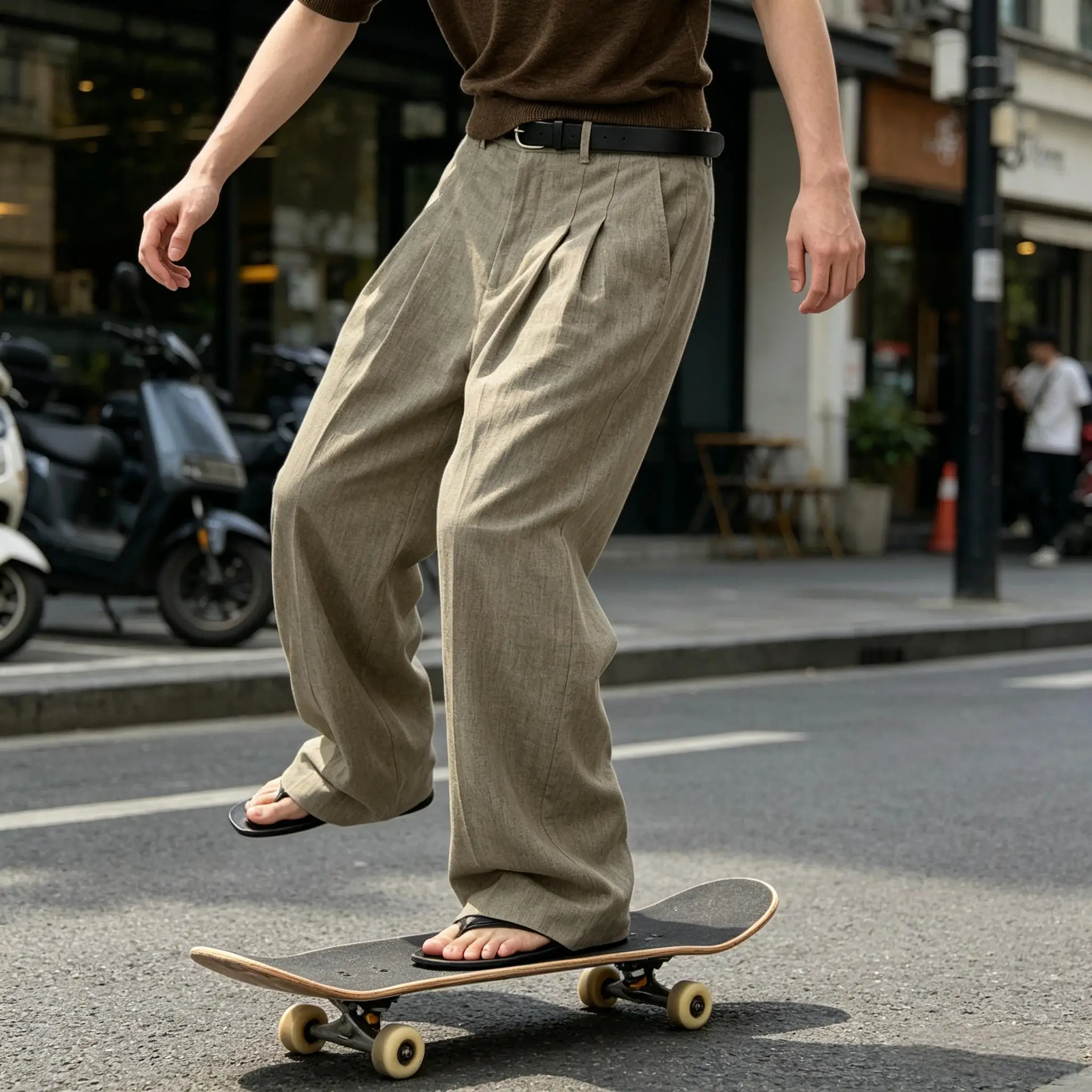 Men's Linen Wide Leg Pants High Waist Pleated Casual Trousers Breathable Loose Straight Suit Pants Streetwear image 3