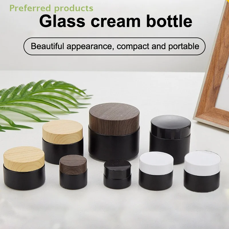 10/30/60g garrafa de vidro compõem recipiente tampa de plástico frascos vazios frasco de creme de vidro preto recipiente cosmético frascos cosméticos de viagem