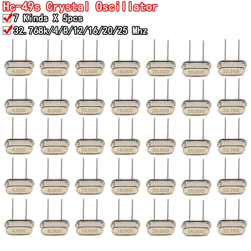 Hc-49s Crystal Oscillator Electronic Kit Resonator Ceramic Quartz Resonator Hc-49 Dip 7 Kinds X 5pcs 32.768k 4 8 12 16 20 25 Mhz