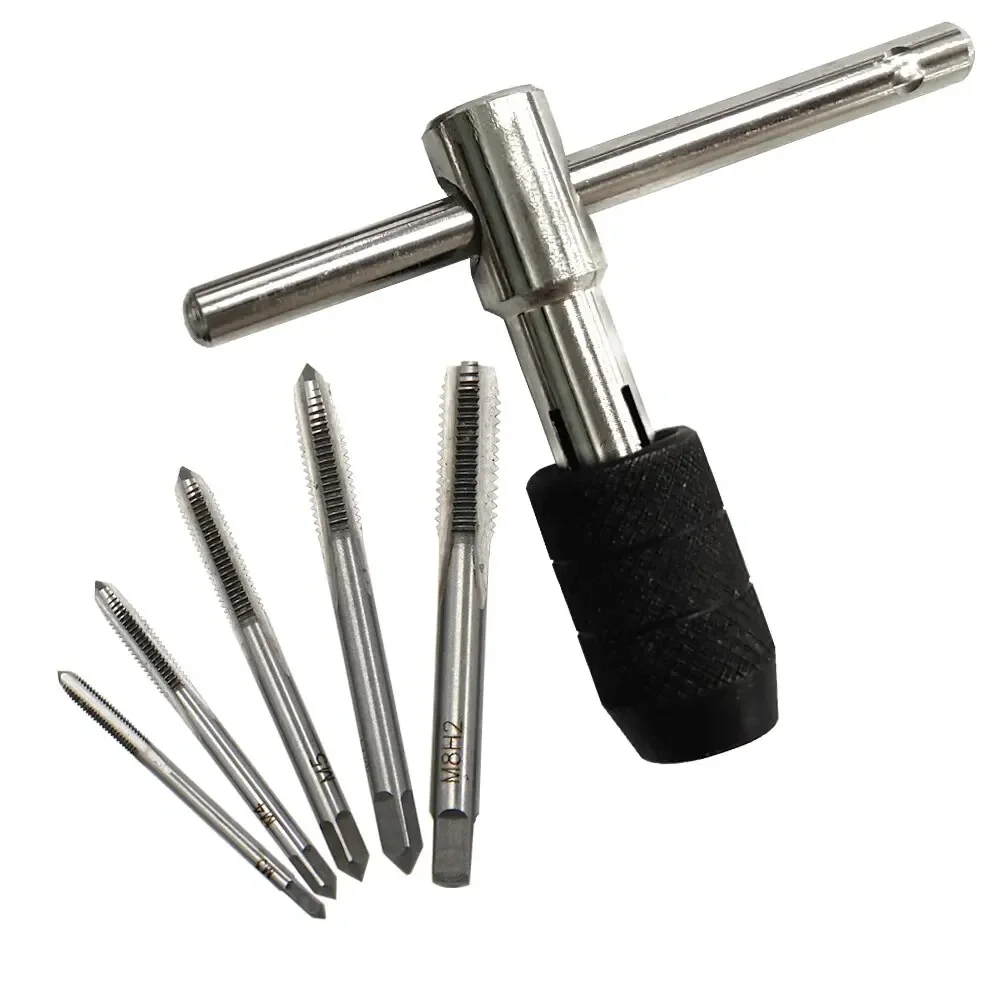 3-6mm T-vormige Tap Wrench 5 st Hand Tap M3-M8 Tikken Schroevendraaier Moersleutel Draad Tikken Handgereedschap Set