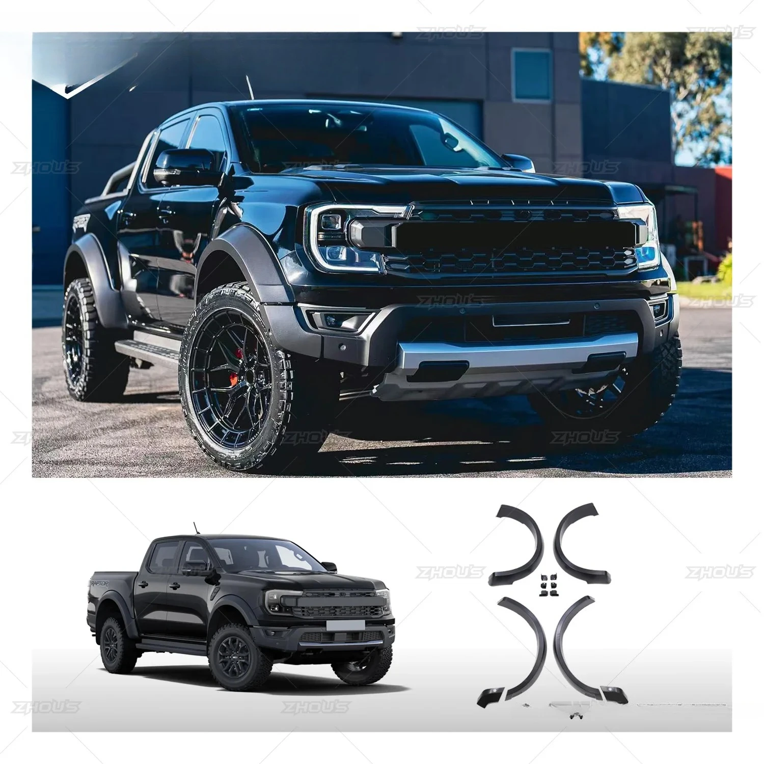 

Дизайн 4X4 пикап внедорожника комплект расширителей крыльев черный ABS широкие колесные ады для Ford Ranger Raptor