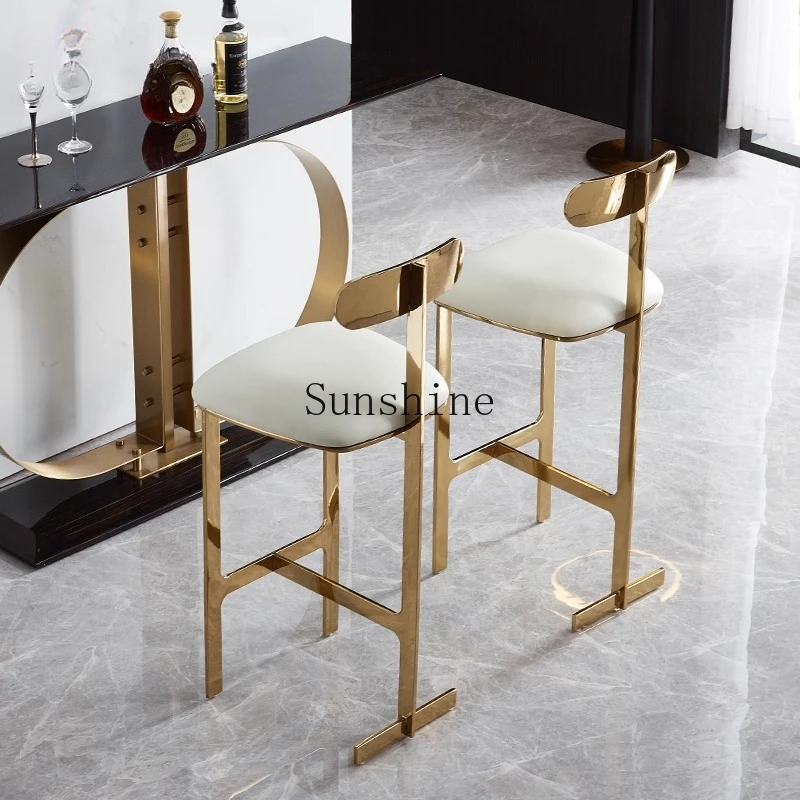 

Nordic light luxury home simple creative stainless steel high backrest bar chair