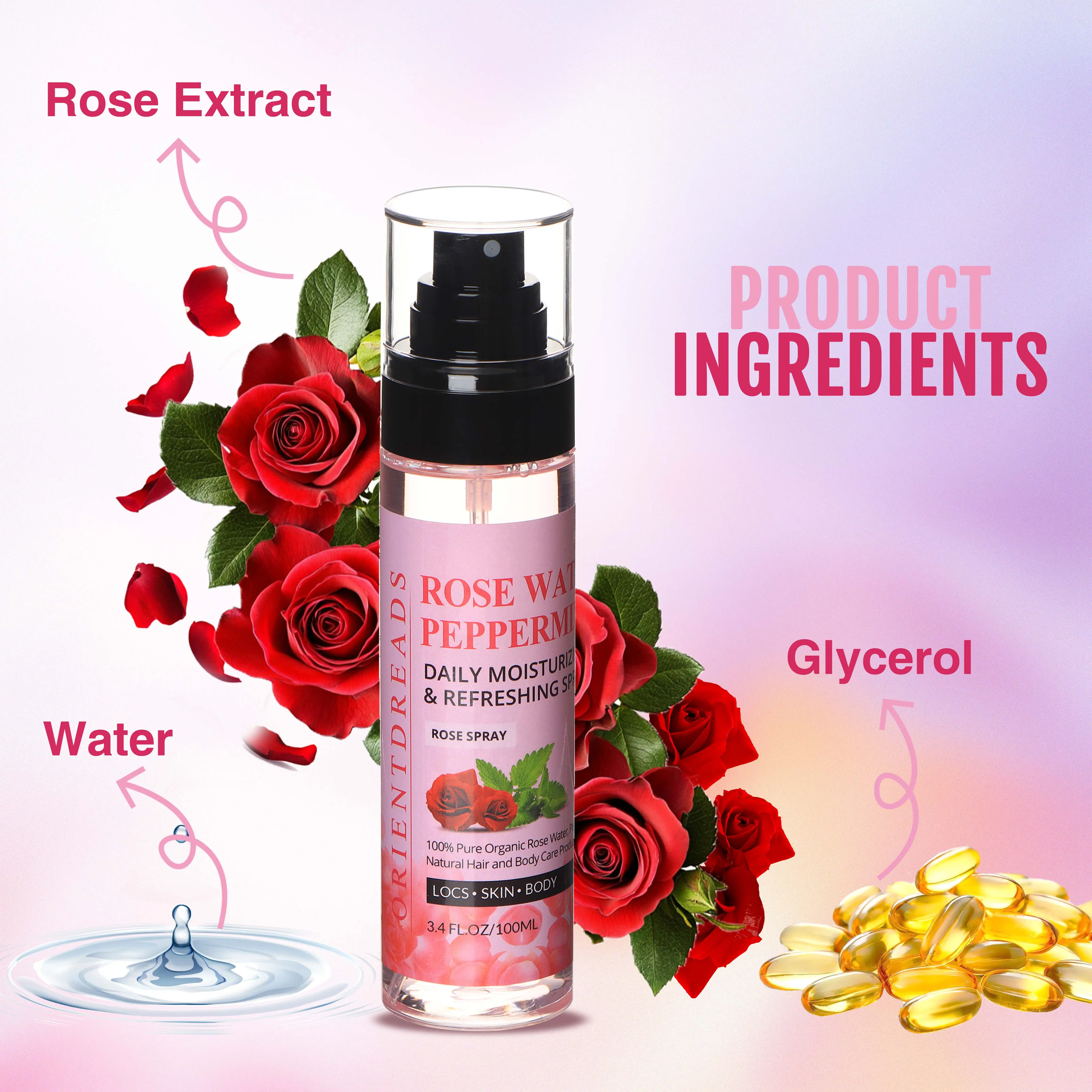 Rose Pure Dew Damask Rose Water Rose Pure Essentiall Oil Organic Rose Petals Essence Hydrating Moisturizing Rose Water Spray