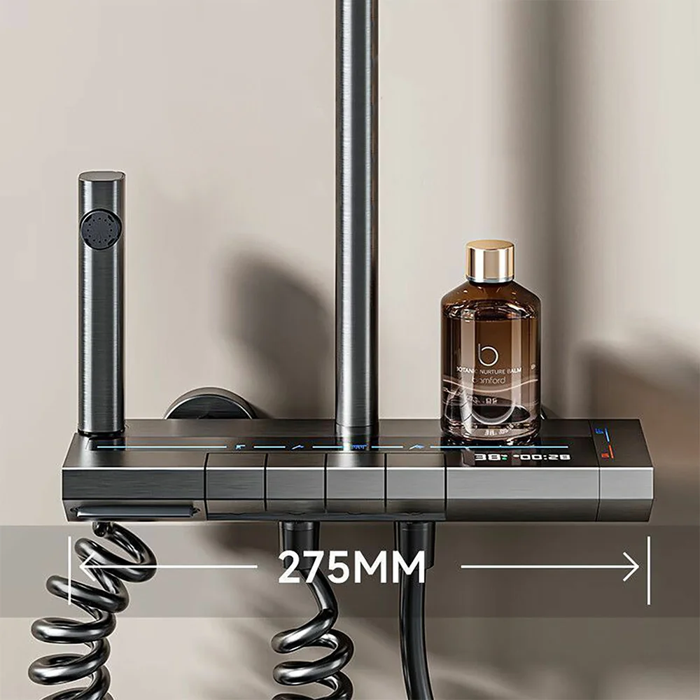 Modern Smart Bathroom Shower Faucet LED Temperature Display Rainfall Shower System Bathtub Hot Cold Mixer Tap Gray Shower Set