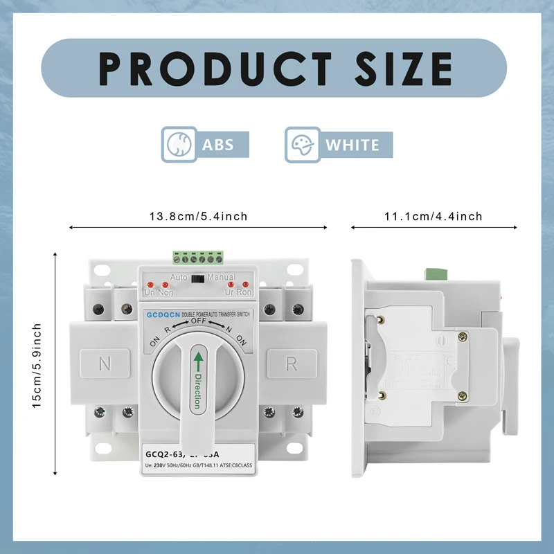 Automatyczny przełącznik transferu podwójnego zasilania 2P63A Przełącznik biegów klasy Cb Ats Home Jednofazowy 220V
