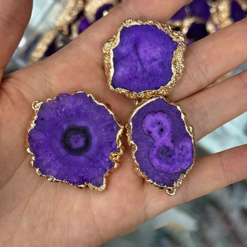 Wholesale 10pcs/lot Irregular Druzy Quartz Crystal Charms Gold Color Gem Stone Sunflower Pendant Jewelry Making Accessories