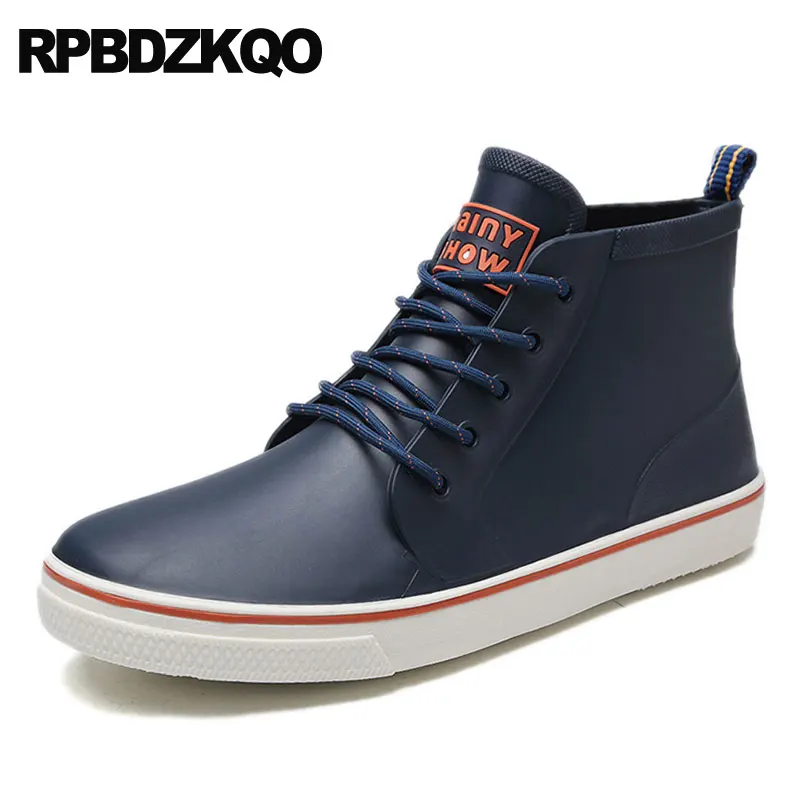 

Trainer Rubber Fishing Boots Men Lace Up Green Rain Ankle Wedge Booties Camouflage Casual Shoes Pvc High Top Sneakers Waterproof