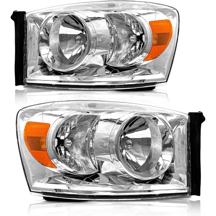

2006-2009 Dodge Ram Headlights Assembly Chrome Housing Amber Reflector Replacement for 2006-2008 Dodge Ram 1500 2006-2009 Dodge
