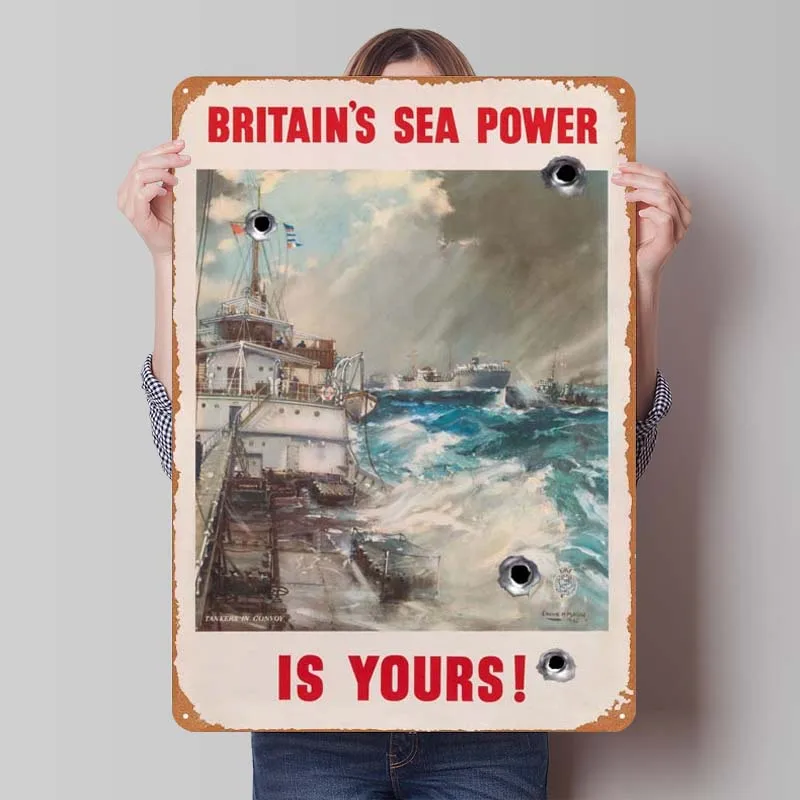 Britain's Sea Power Rusty Metal Sign War Poster Gamer Room Decoration Man Retro Tinplate Sign for Wall Art Decoration Home Decor