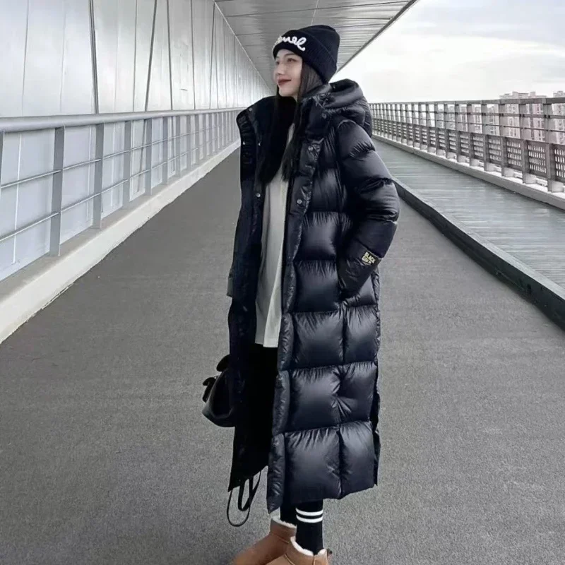 Warmer Woman Coat Black Winter Thick Long Cotton Padded Jacket Hooded Parkas Over The Knee Puffer Jacket Snowwear Windproof Coat