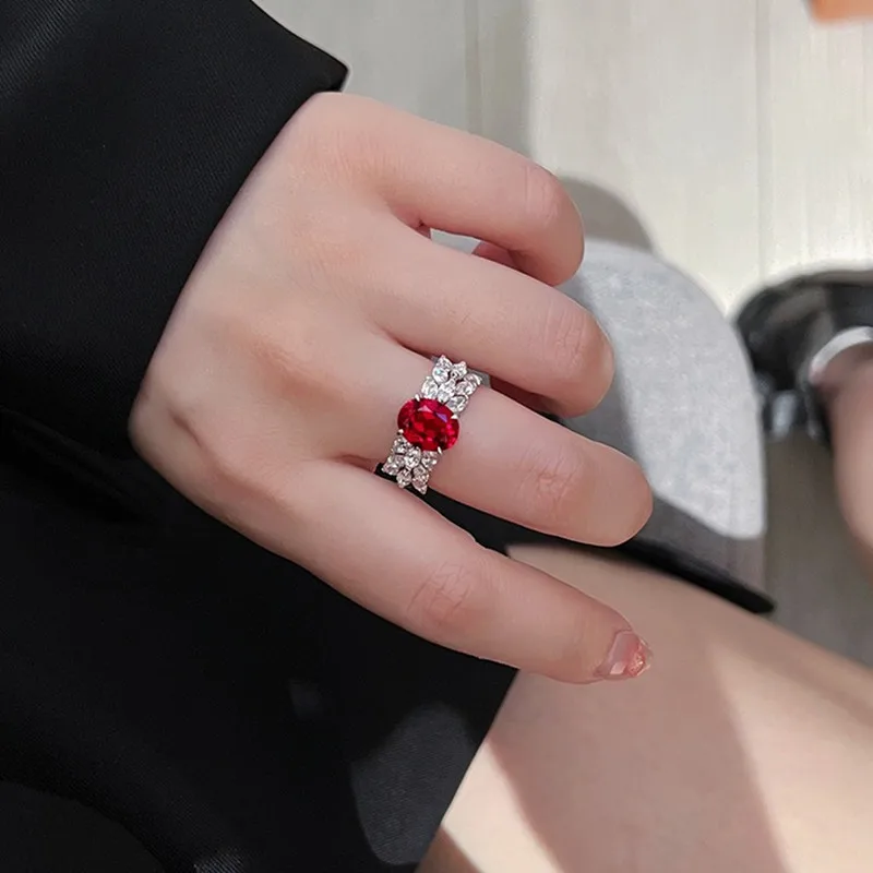 عالية الجودة 3 قيراط الأحمر روبي الأحجار الكريمة الماس خواتم امرأة شيك الفاخرة العلامة التجارية العصابات الذهب الأبيض الفضة غرامة مجوهرات بيجو جديد #4