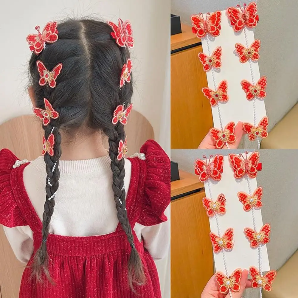 Jepit Rambut Kepang Mutiara Rumbai Manis Jepit Rambut Anak Perempuan Kupu-kupu Merah Jepit Rambut Hiasan Kepala