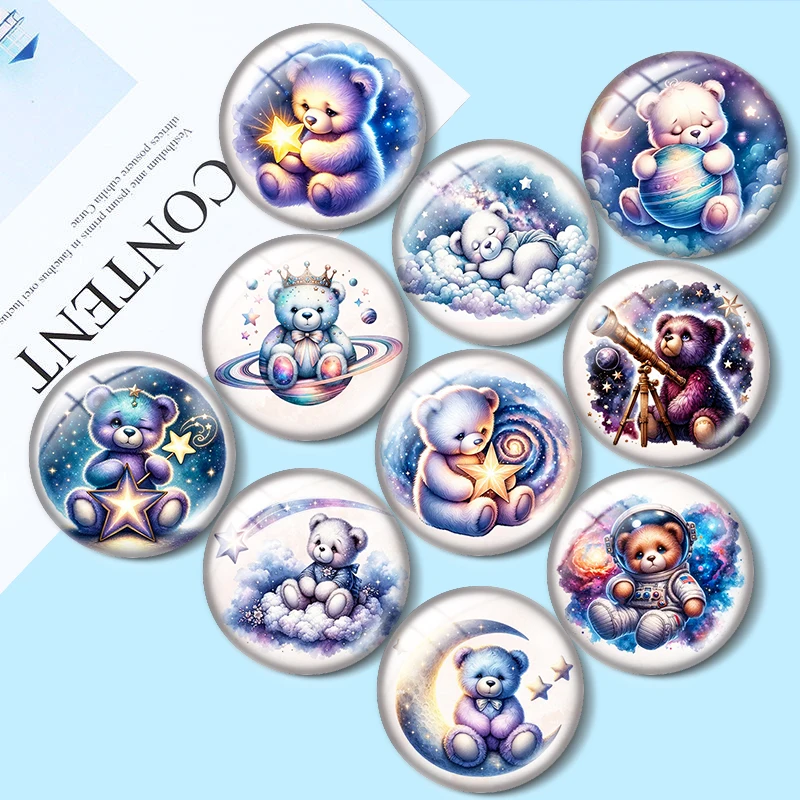 

Celestial Teddy bear 12mm/18mm/20mm/25mm Round glass cabochon flat back Making findings for custom DIY bracelets