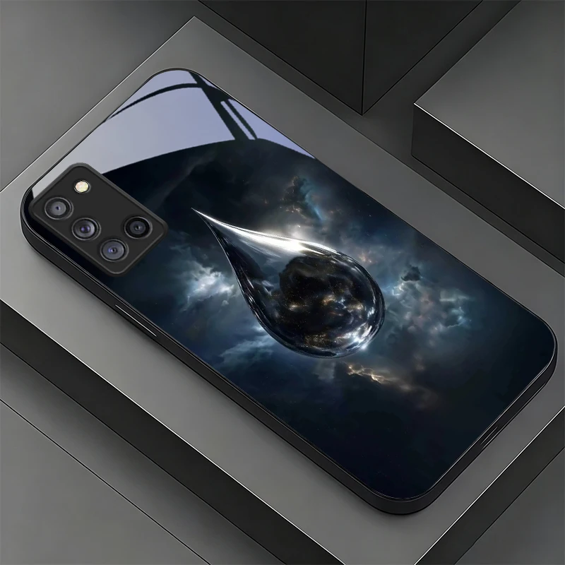 Universe Teardrop Black Phone Case For Samsung A32/A33/A34/A35/A36/A37/A51/A52/52s/A53/A54/A55/A56/A57/A71/A72/A73 Glass Cover