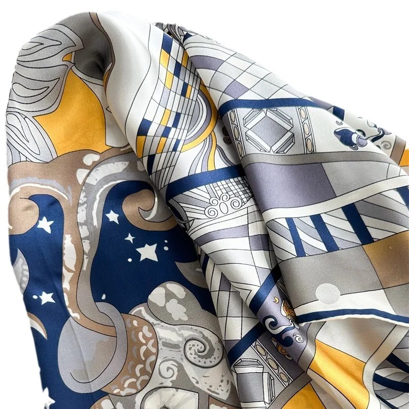 110 cm Seidenschal, luxuriöses Design, große quadratische Schals für Damen, handgerollte Kanten, Bandanas, Tops, Tücher, Vintage-Designer-Satin-Schals