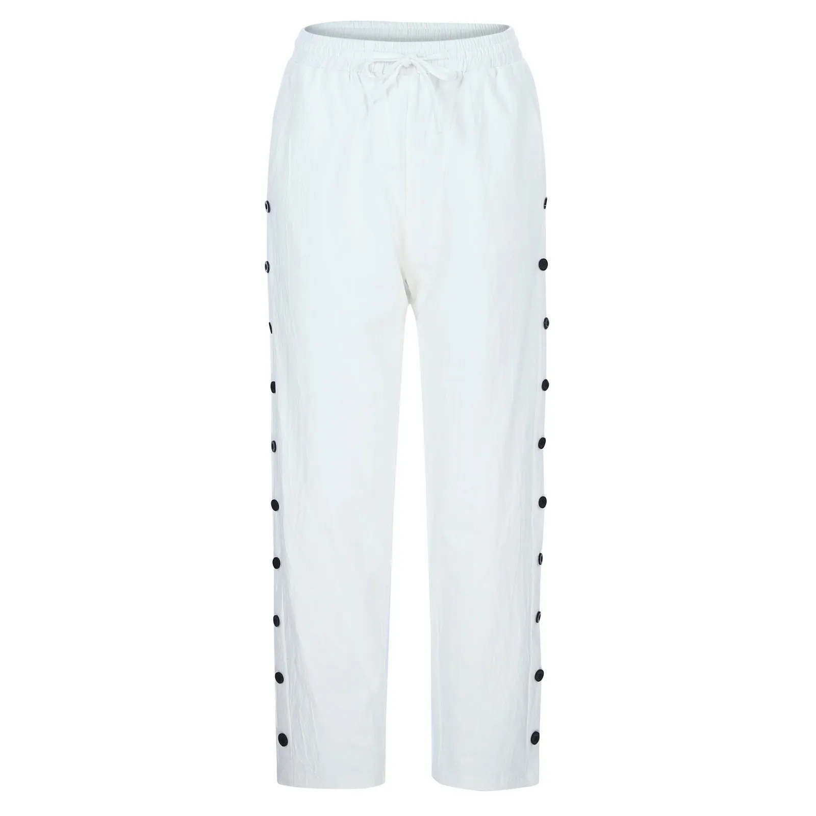 Women Whitee Side Button Harem Pants Drawstring Summer Female Trousers 2024 Casual Ankle Length Pants