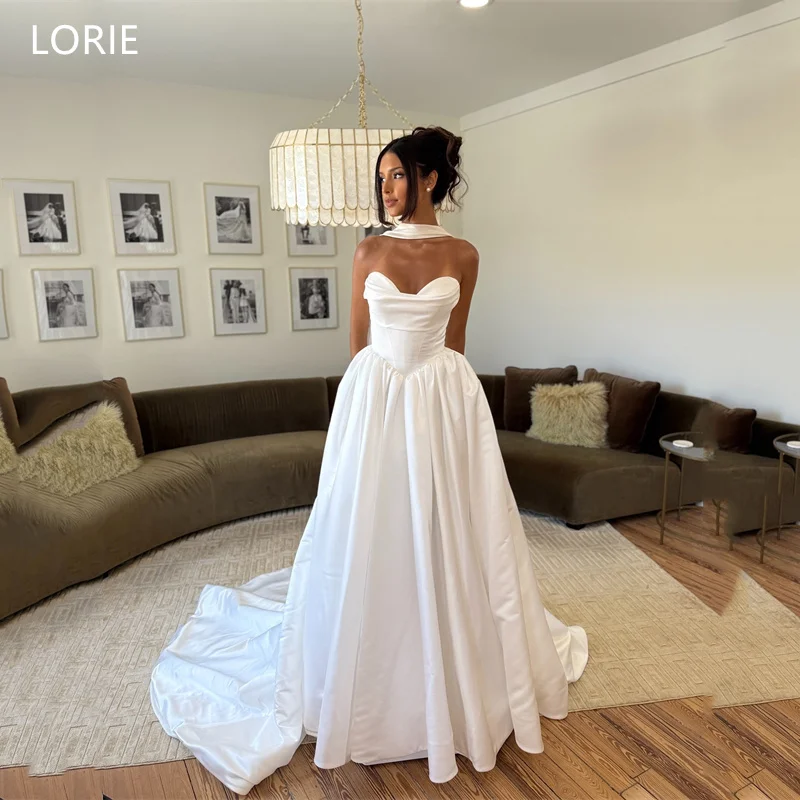 

LORIE Simple A-Line Wedding Dresses Sleeveless SweetHeart Long Tail Pleat Bridal Dress 2025 Elegant Princess Bridal Gown