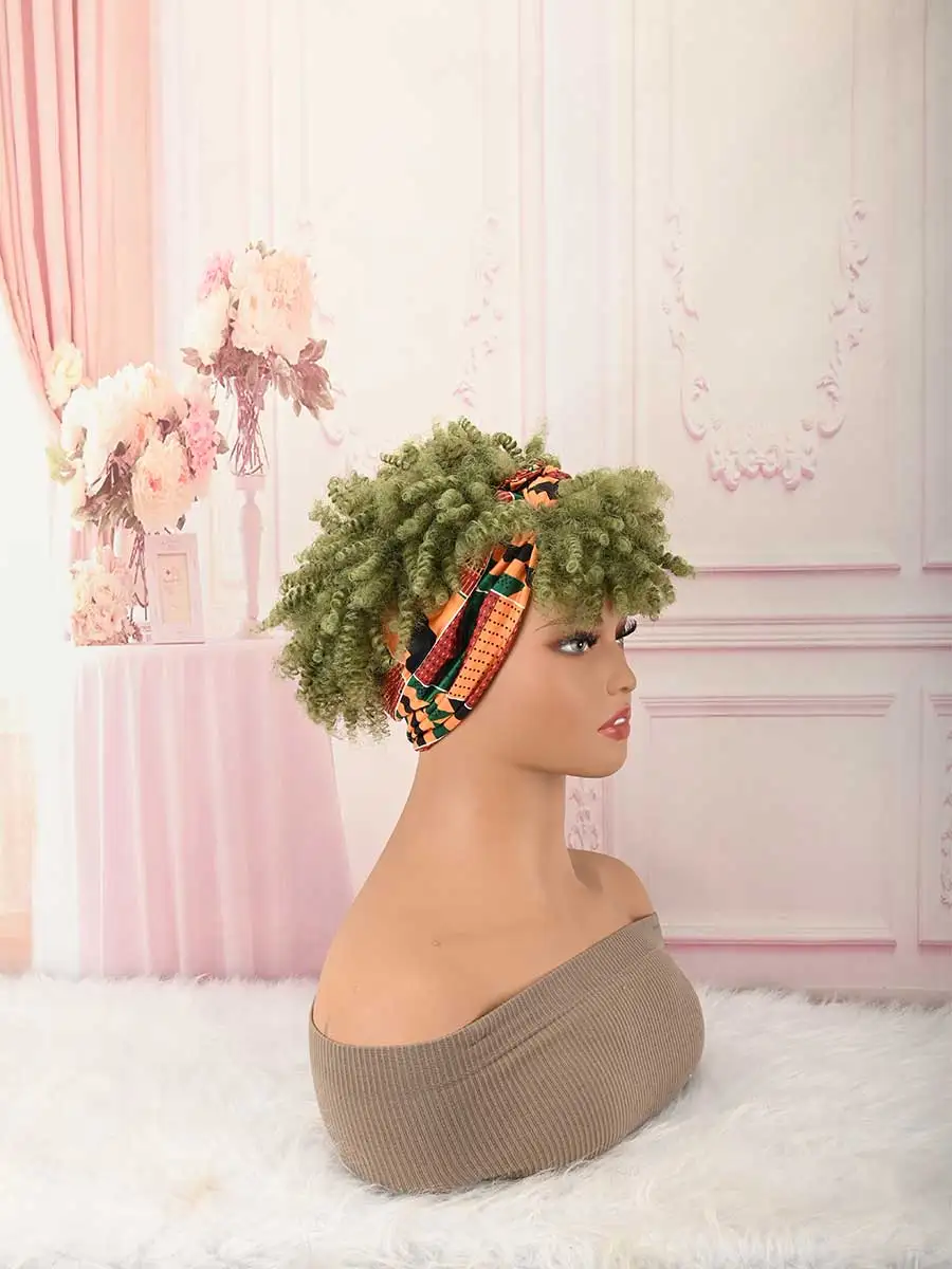 Headband Wig Curly Headband Wig With Bangs For Women Synthetic Afro Curly Hair Wig With Headband Attached Wigs