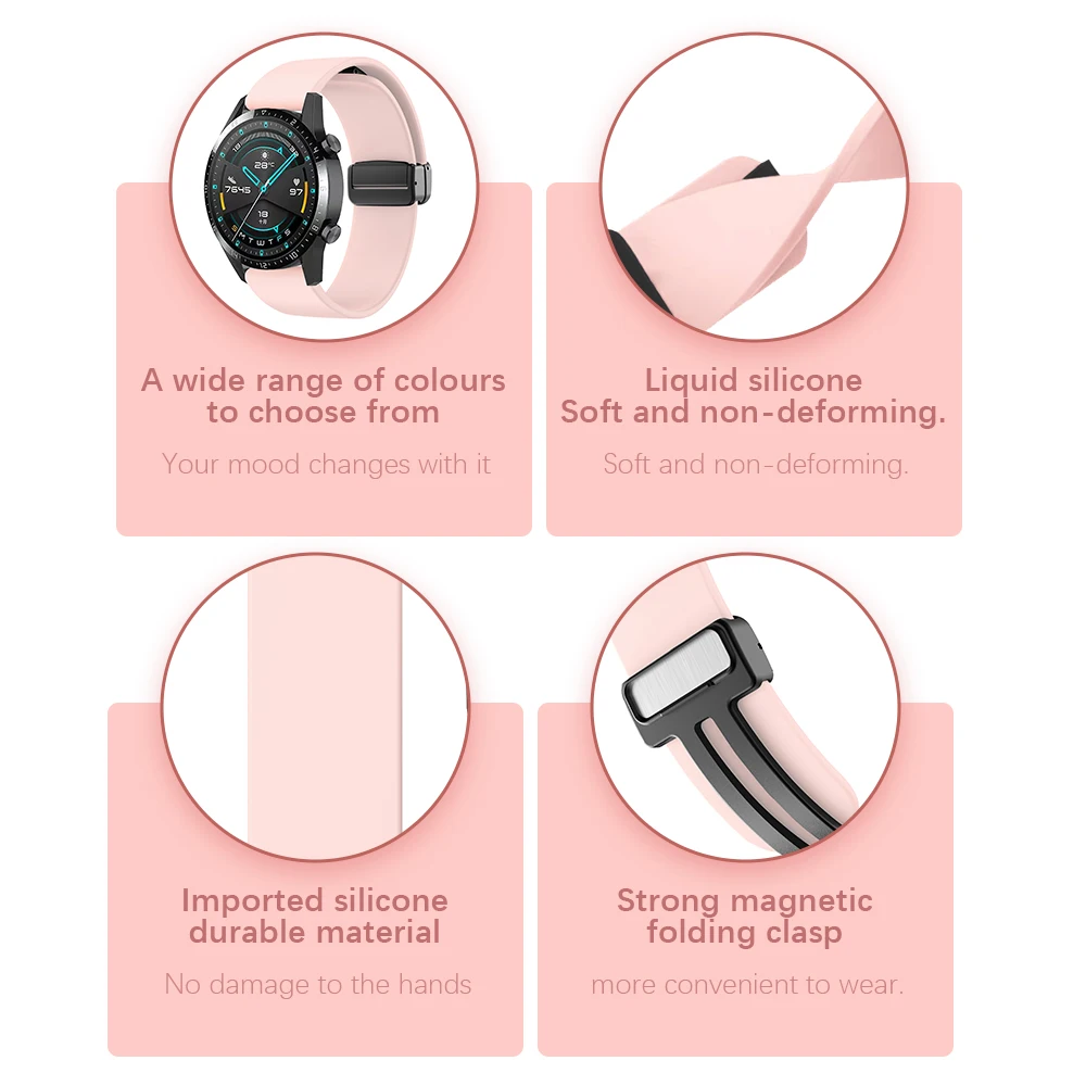 حزام مشبك مغناطيسي لهوامي ، أشرطة سيليكون للأمازفيت ، سوار GTR الصغير النشط ، GTS 4 ، Mini 3 ، 2e ، 2 ، Bip 3 ، U Pro ، 20