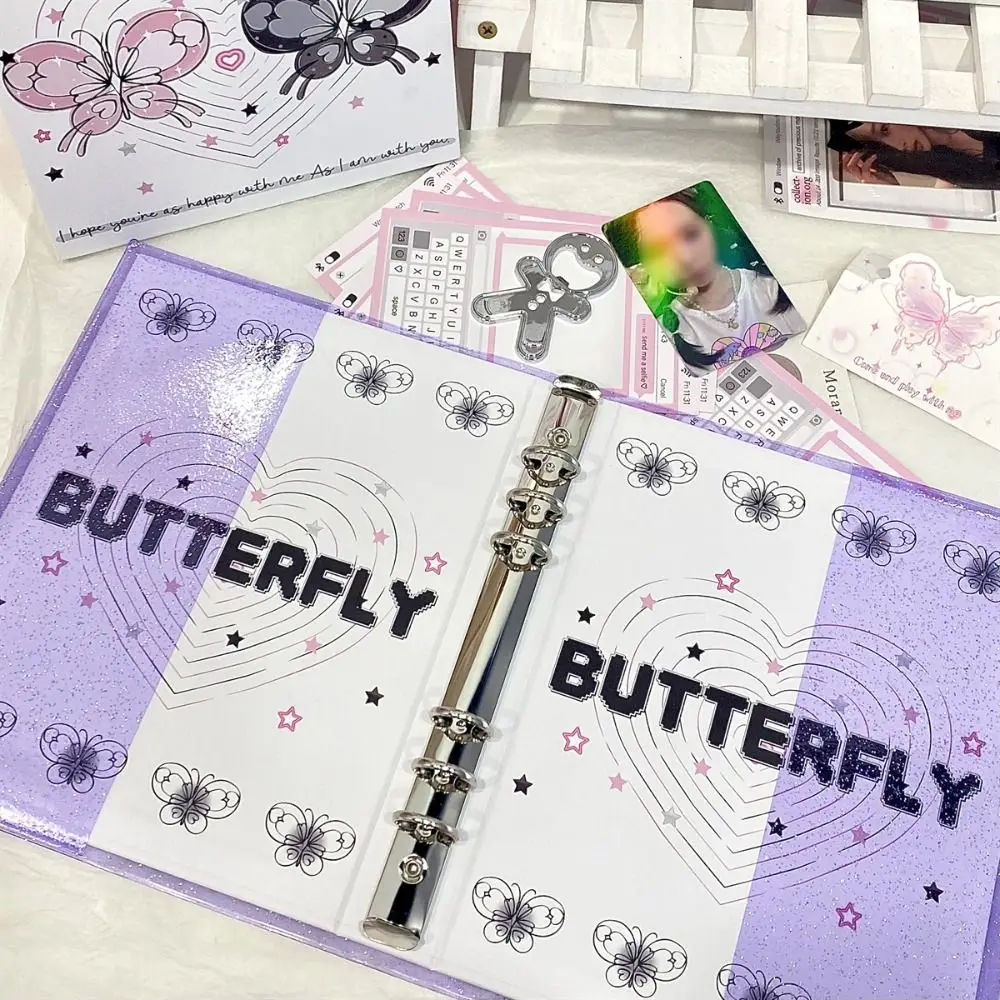 Loose Leaf Shell Photo Card Binder Fashion Black Pink Butterfly A5 Photo Album Photo Card Holder