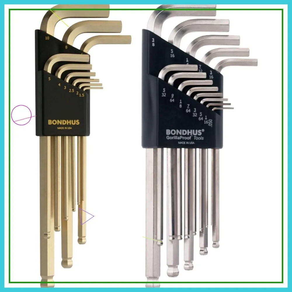 Juego de llaves en L profesionales con extremo esférico y acabado anticorrosión para espacios apretados