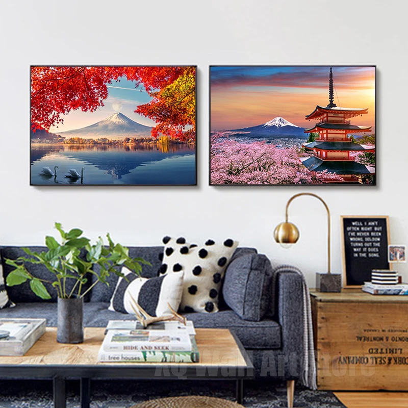 Japan Landscape Poster Canvas Paintings And Prints Modern Tokyo Japan City Night Travel Mount Fuji For Living Room Home Unframed