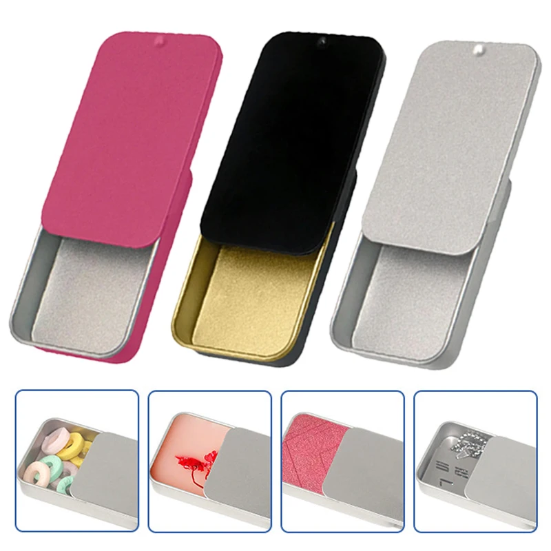 

100pcs/lot Metal Tin Box Mini Sliding Cover Candy Pills Boxes Rectangular Aromatherapy Solid Ointment Storage Containers