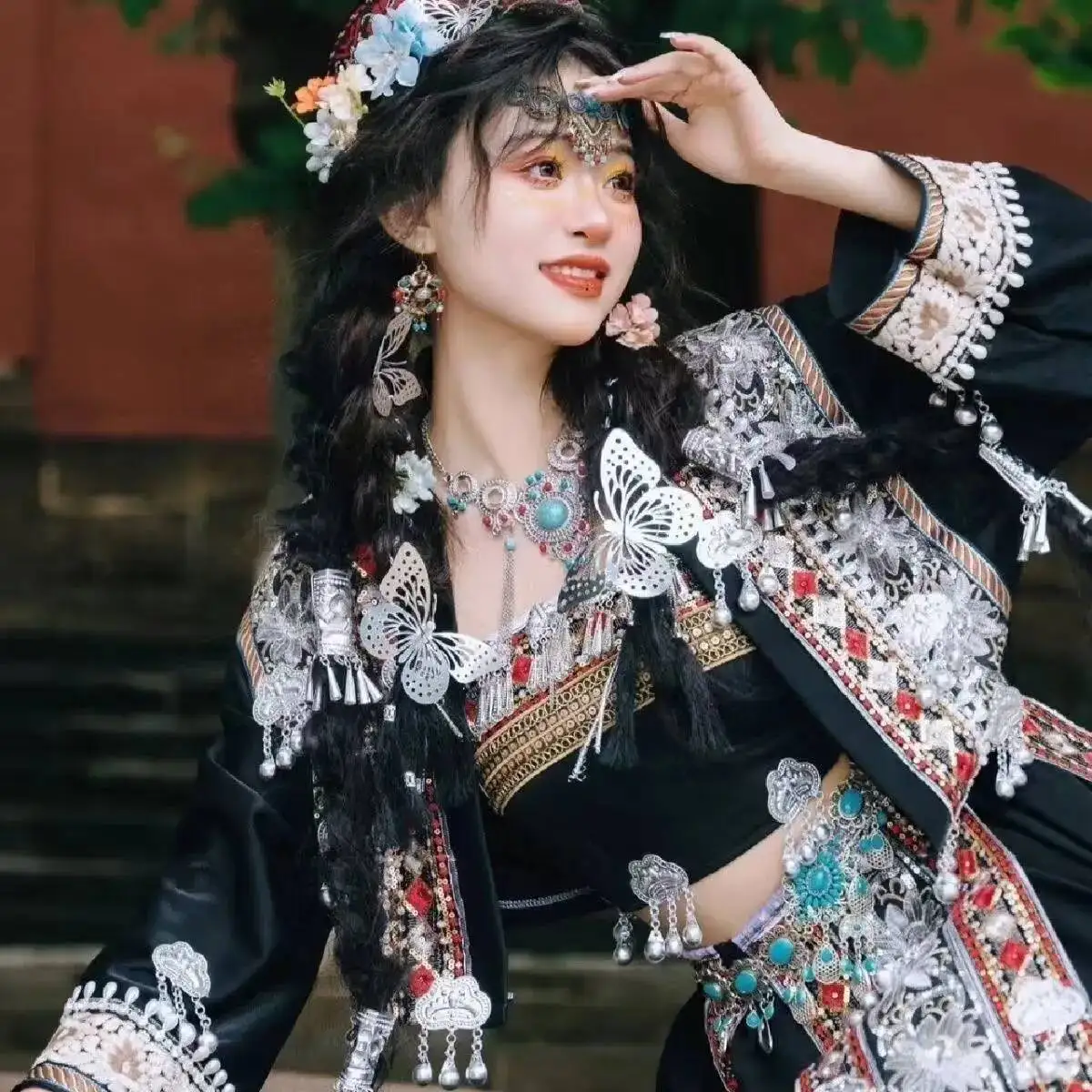 

2026 Spring Women's Hmong Style Miao Clothing Travel Wedding Photography Uniforms Female Stage Dance Suit Hanfu