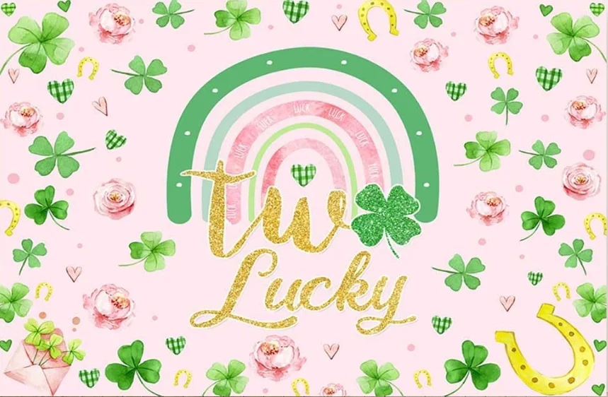 Lucky One Birthday Backdrop for Girl Green Shamrock Rainbow 1st Birthday Backdrop Green Clover Pink Floral St Patrick's Day Prop