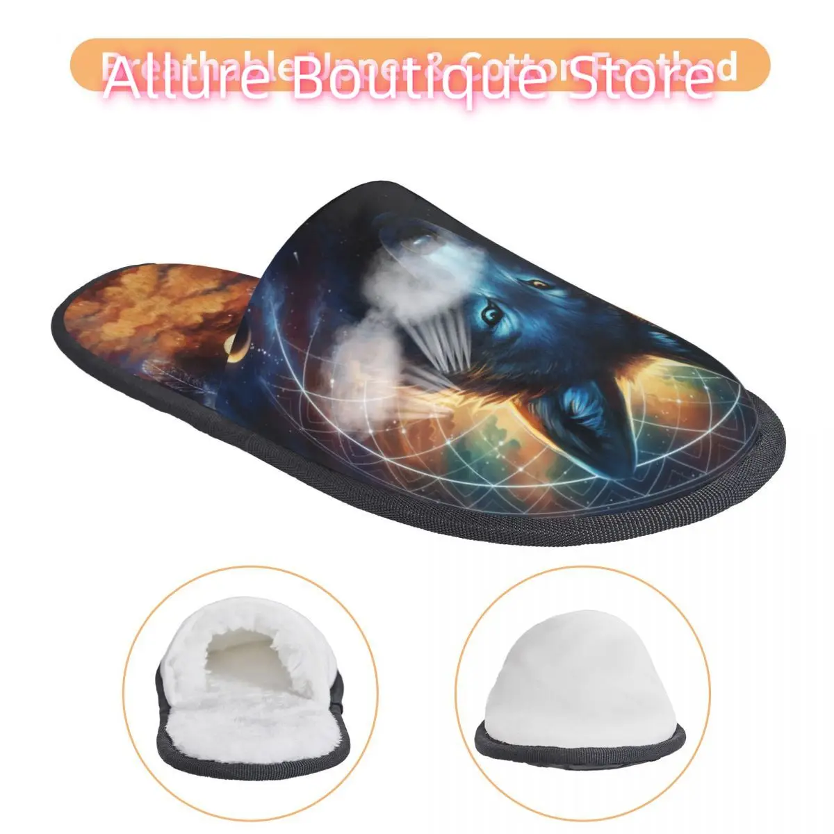 مخصص روح الحيوان الذئب شبشب منزل النساء لينة رغوة الذاكرة أحذية مريحة الدافئة المضادة للانزلاق وحيد النعال #3