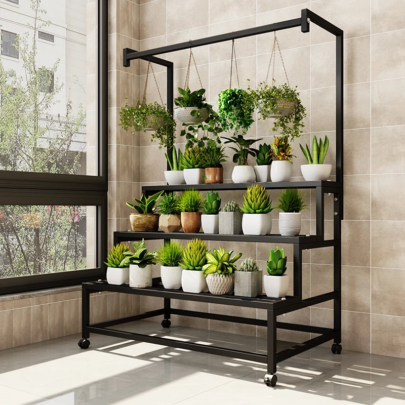 Wrought Iron Balcony Flower Stand Floor-to-ceiling Multi-layer Stepped Flower Pot Stand Indoor And Outdoor Courtyard Potted