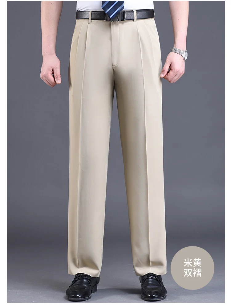 Double Pleated Suit Pants Men  Black Brown Business Khaki Trousers For Men Loose Straight Classic Men Pant Thin Summer 2023