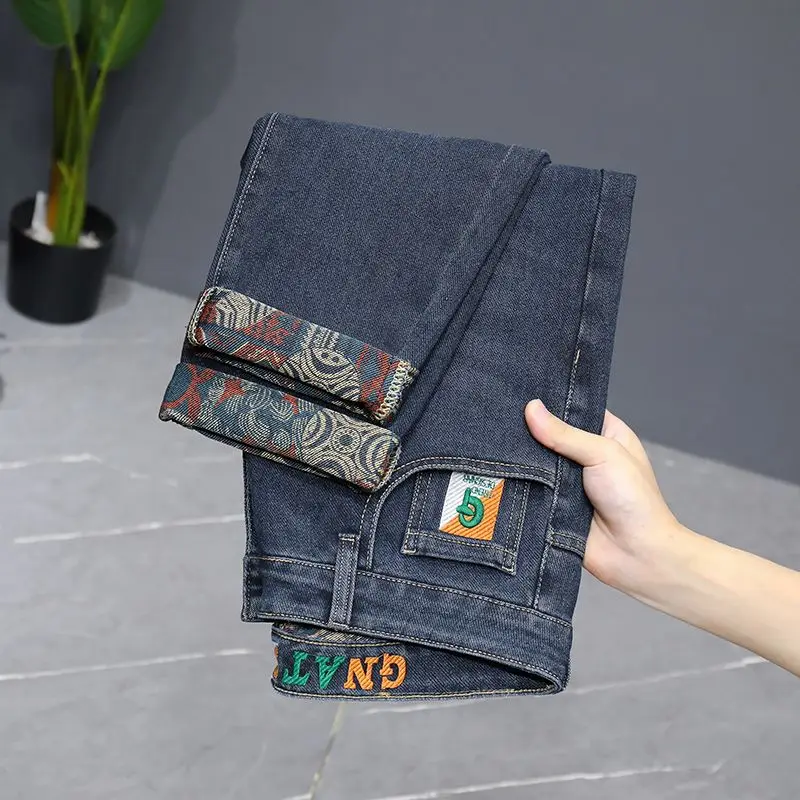 الخريف الشتاء الرجال تمتد تنوعا الجينز عادية خمر عالية الجودة الدنيم السراويل الرجال موضة يندبروف القطن Y2K الدنيم السراويل