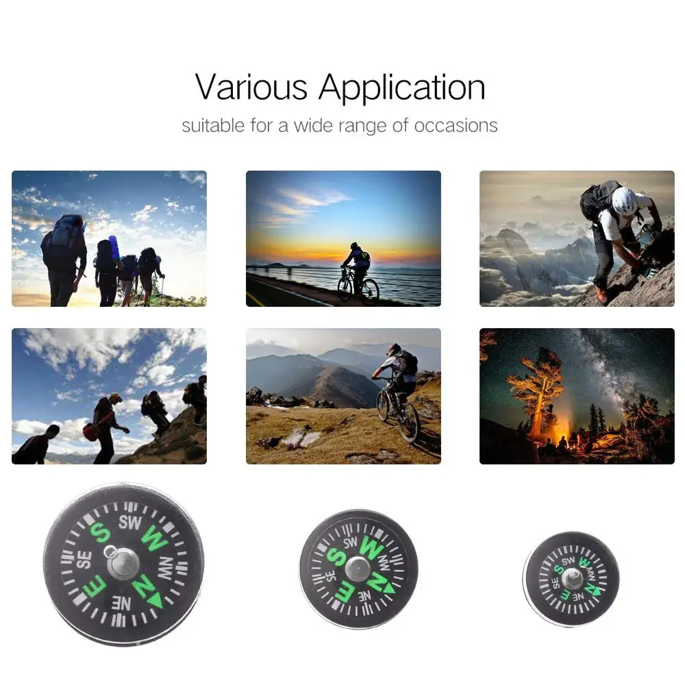 10 قطعة عالية الجودة البلاستيك الصغير الشمال الملاحة زر تصميم العملي الهادي التخييم التنزه أداة في الهواء الطلق بوصلة دقيقة