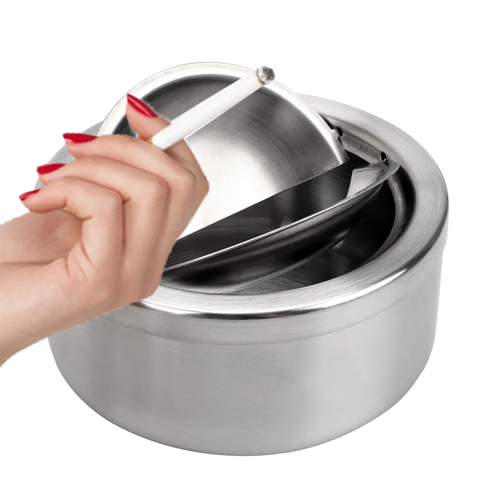 

Round Ash Storage Case Stainless Steel Smoking Accessories With Lid Cigarette Ashtray