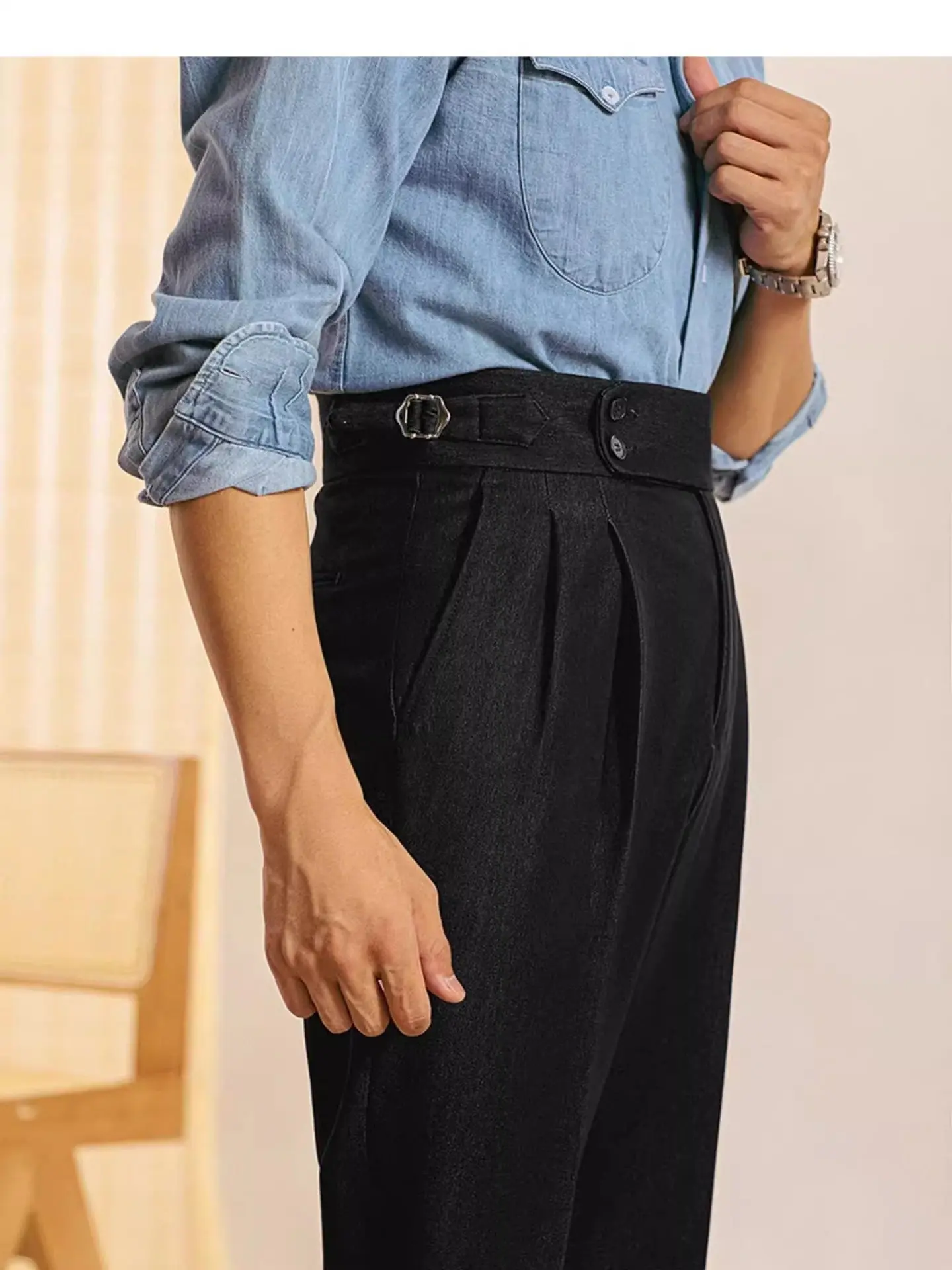 

Casual Straight Leg Men's Jeans mid High Waist Loose Fit Italian Sle Paris Button Long Pants Spring Autumn Faion Urban Wear