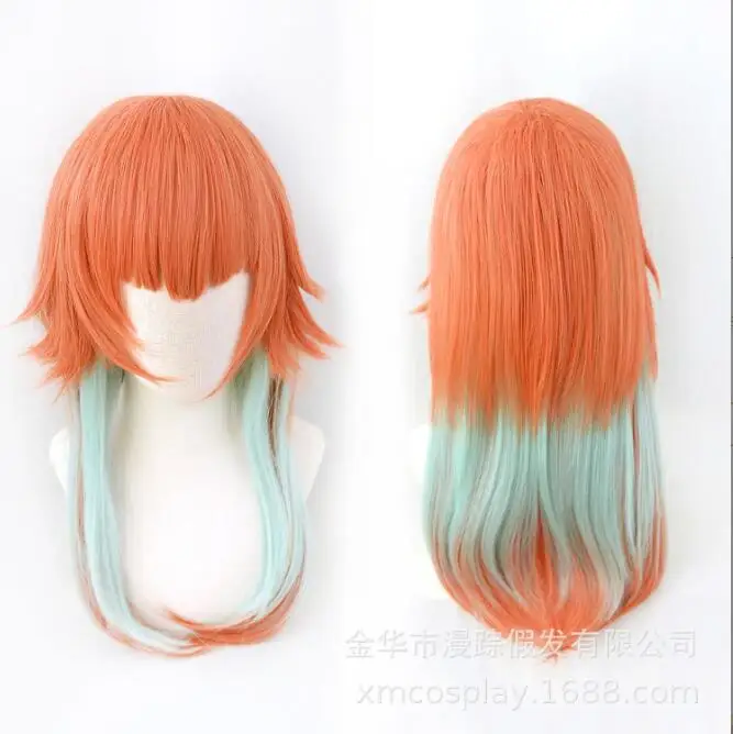 Takanashi Kiara парик косплей кусодори девушки оранжевый смешанный мятно-зеленый длинные прямые синтетические волосы Kawaii Takanashi Kiara парик косплей кусодори девушки оранжевый смешанный мятно-зеленый длинные прямые синтетические волосы Kawaii