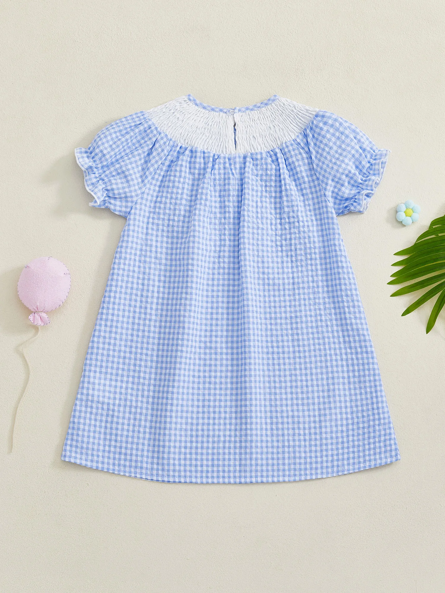

Girls Plaid A-line Dress with Short Sleeves O Neck Bow Boots Embroidery - Summer Fashion for Little Princesses