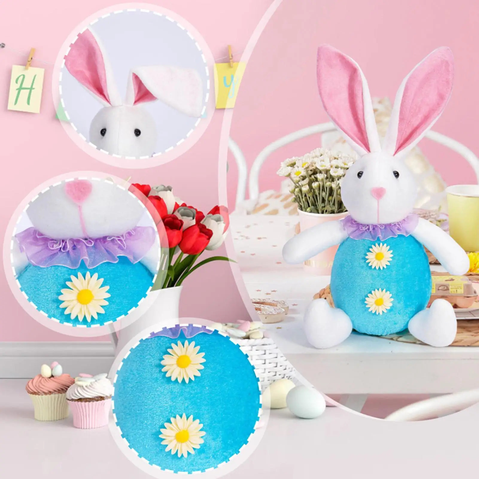 

Пасхальный кролик со светодиодной подсветкой, мягкая игрушка для сна, кролик ручной работы, пасхальные украшения для рабочего стола для детей, малышей