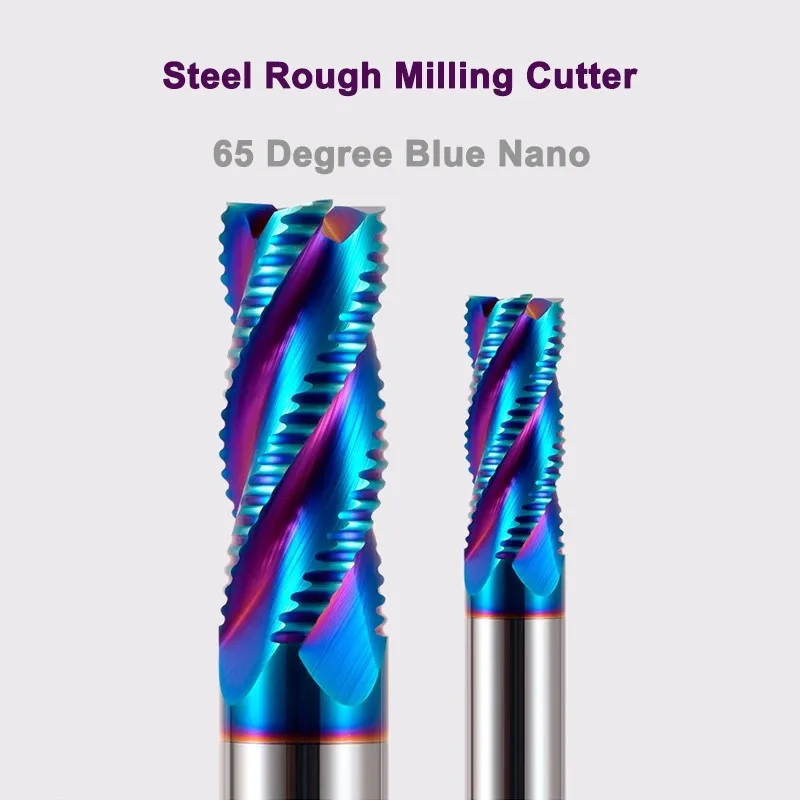 YIFINO-Azul Nano Revestimento Tungstênio Aço Carboneto Fresa, 4-Flute Desbaste, HRC65, CNC Usinagem Centro Endmill Ferramentas