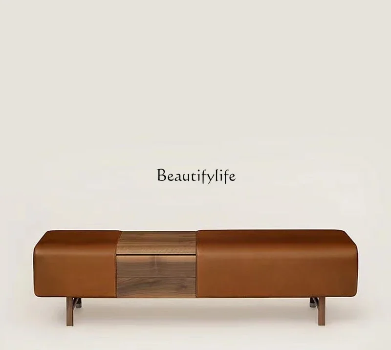 

FG40Italian light luxury haute couture modern simple walnut leather fabric bedside stool